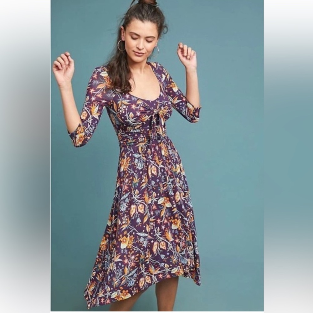 NWT! Anthropologie Maeve Beloved Purple Floral Midi Dress